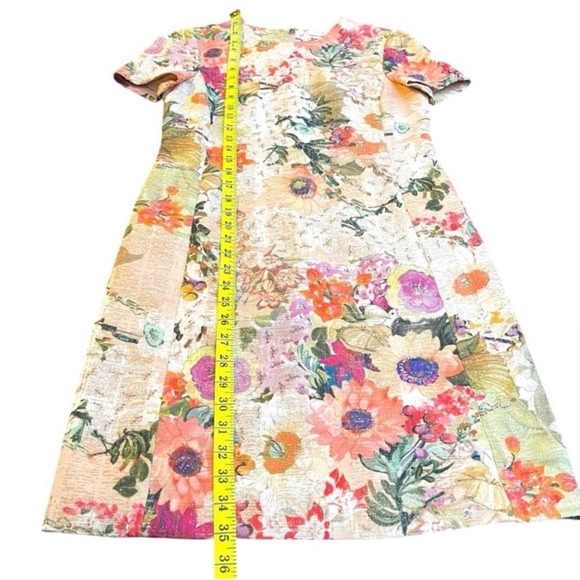Tory Burch Cream/Peach Multi Kaley Floral Tweed Crew Neck Short Sleeve Dress (2) - Picture 10 of 13